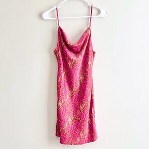 Urban Outfitters Cowl Neck Satin Mini Slip Dress Palm Print